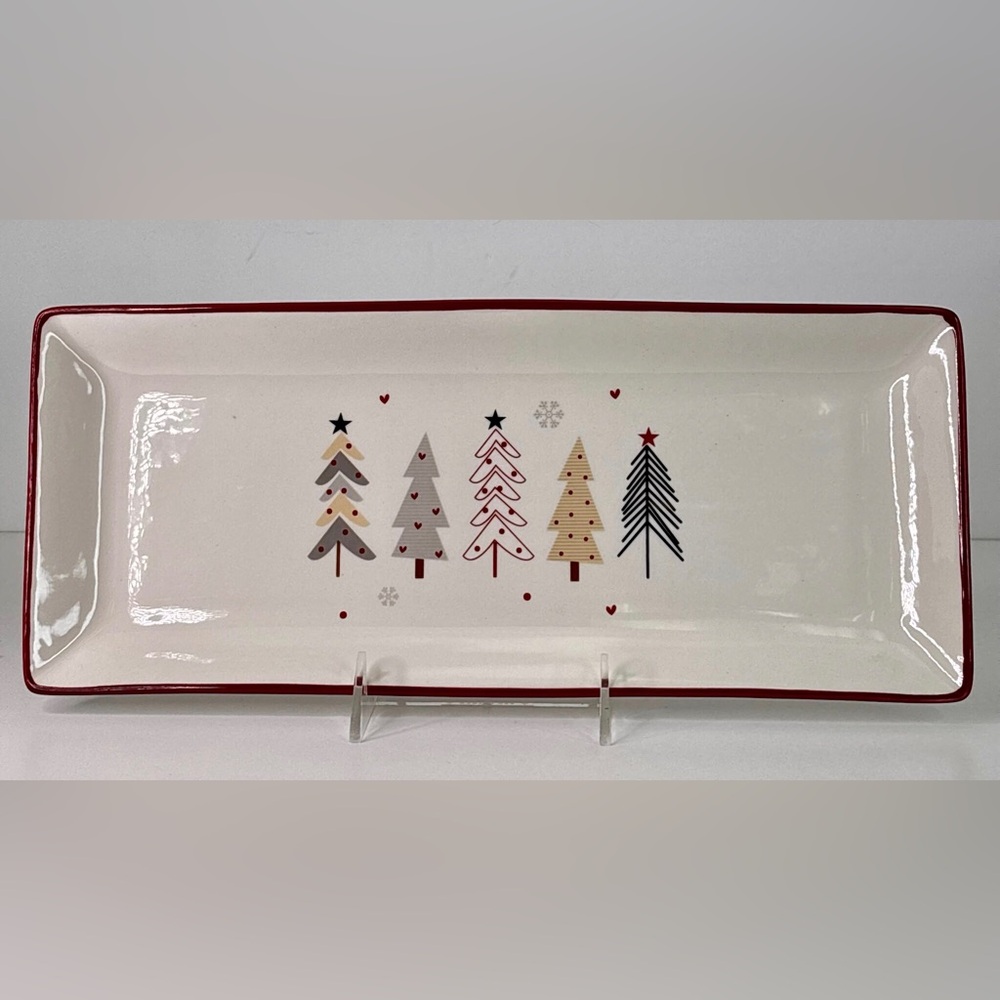 Ceramic Christmas Rectangular Platter - Festive Trees Boston International New